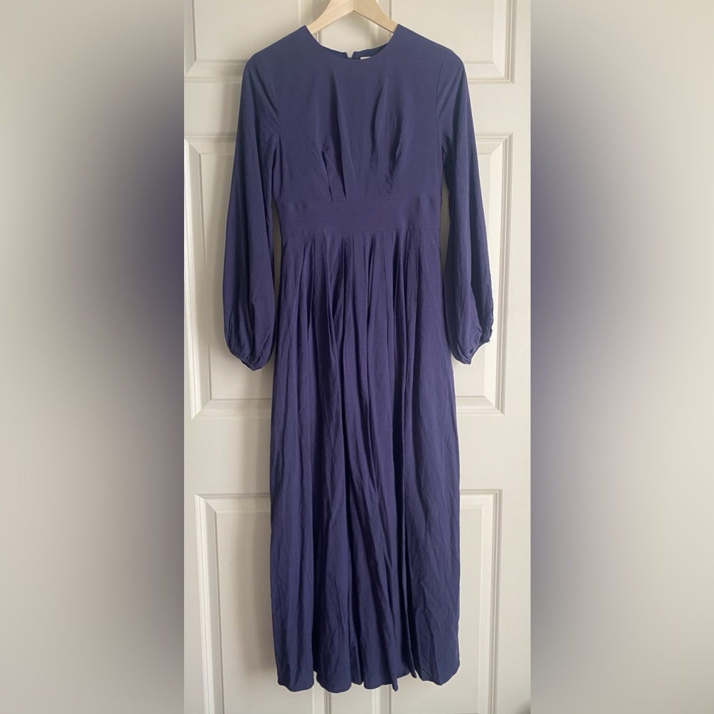 VEILED NY Salwa Long Sleeve Pleated Maxi Dress Size XS Reg NWT Blue Cotton Blend